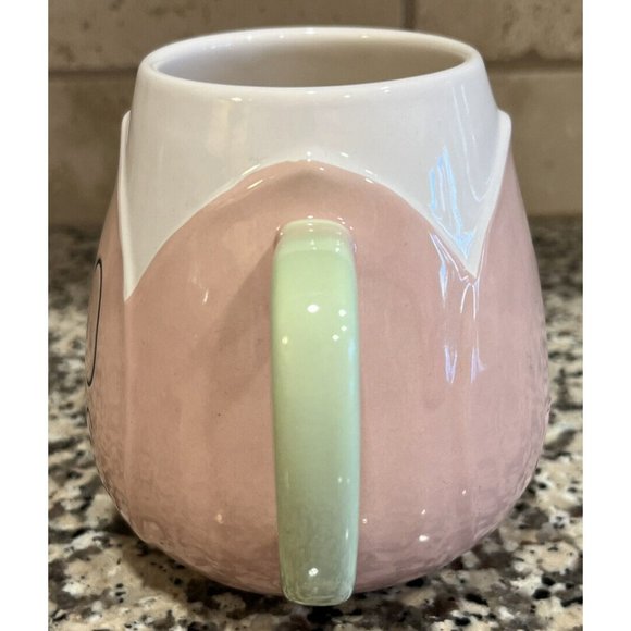 NEW RAE DUNN  Pink/White "HELLO SPRING" Mug Green Handle TULIP FLOWER 2023 - Picture 3 of 5